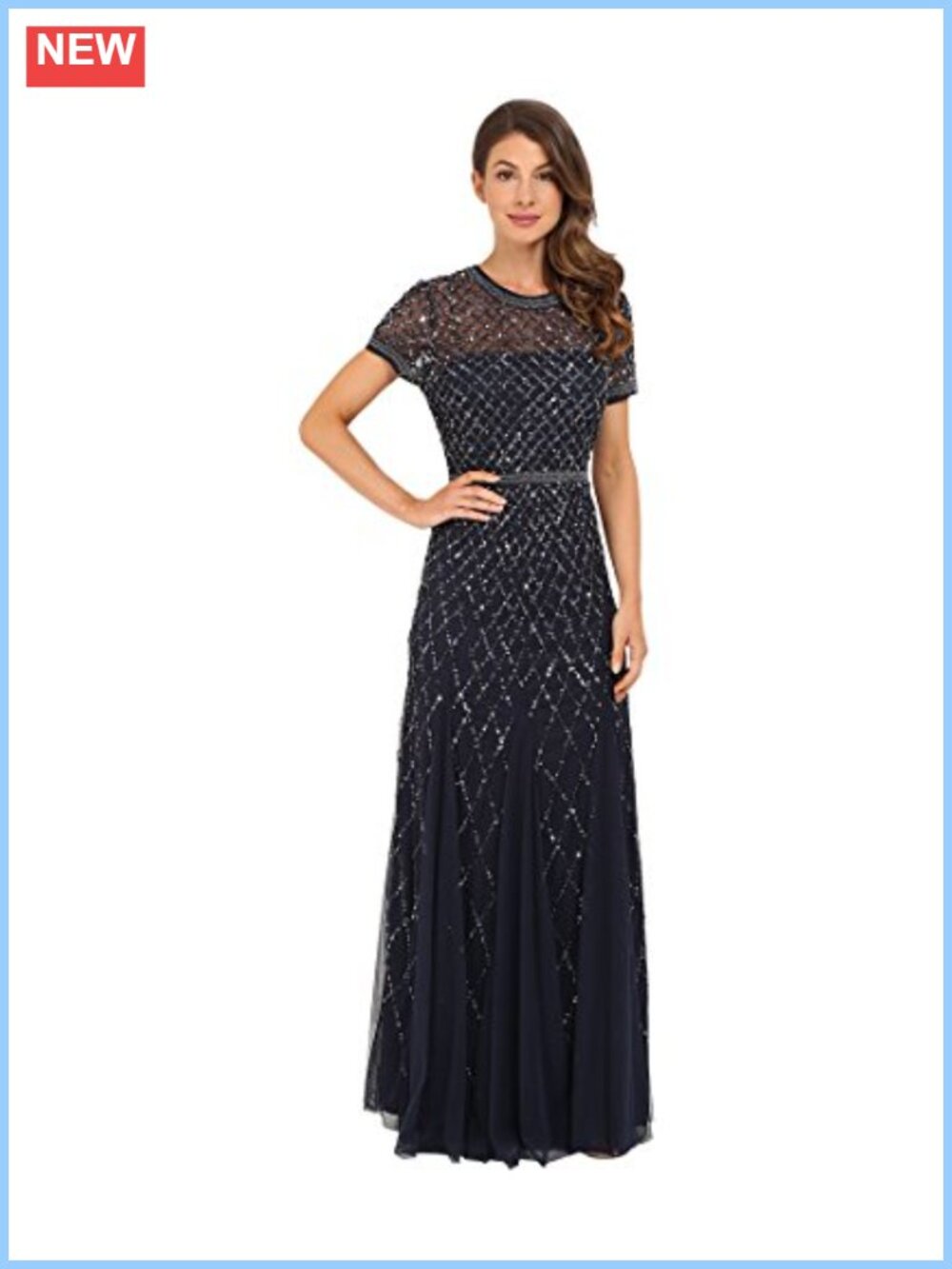 Adrianna Papell Cap Sleeve Fully Beaded A-Line Evening Gown